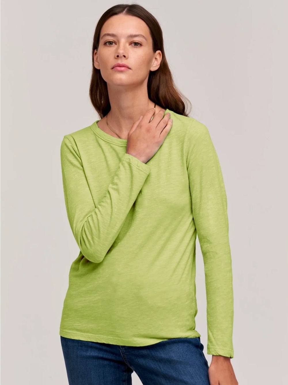Velvet by Graham &Spencer LIZZIE ORIGINAL SLUB LONG SLEEVE TEE in Citron, Large